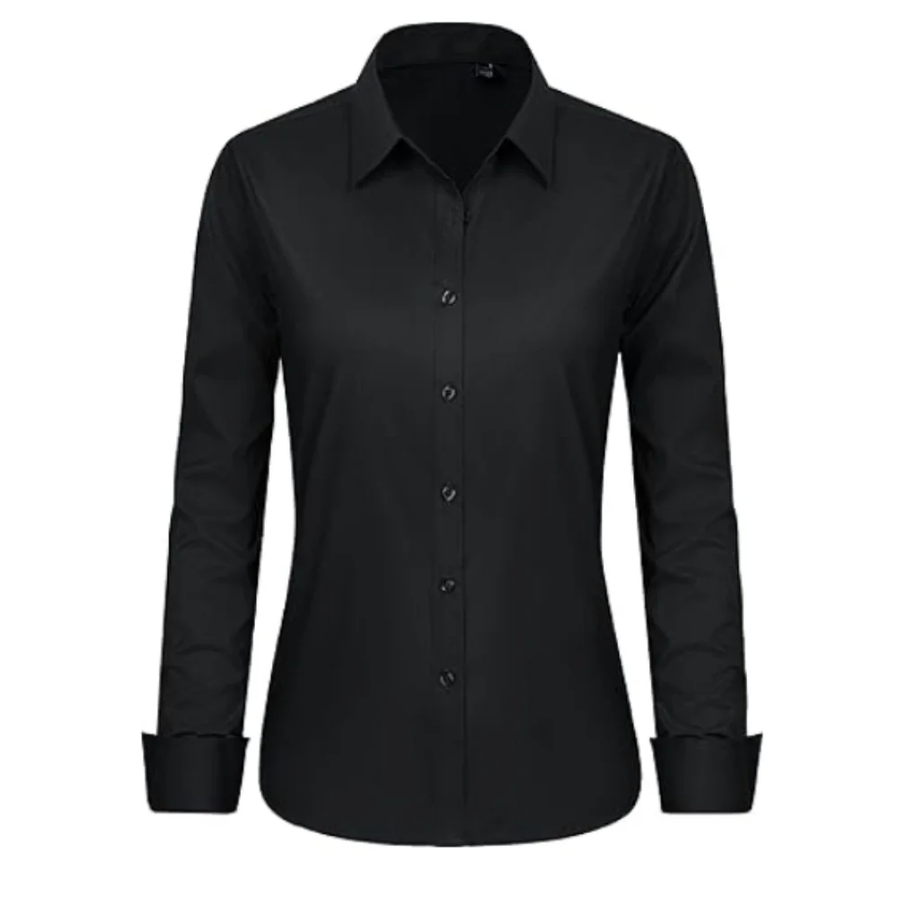 Button Down Long Sleeve Stretch Solid Work Shirt Black - Picture 3 of 6